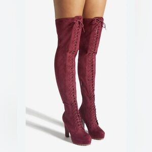 New Elegant Burgundy Over-the-Knee Boots - SZ 9